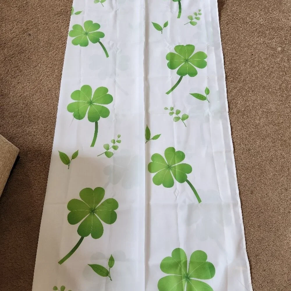 St. Patrick's Day Irish Shower Curtain White w/Green Clovers